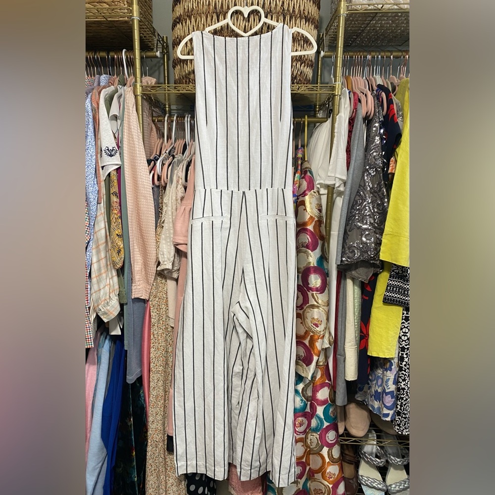 Banana Republic Striped Linen Blend Wide Leg Cropped Jumpsuit - Picture 7 of 14